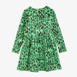 Leopard Långärmad Klänning Grön